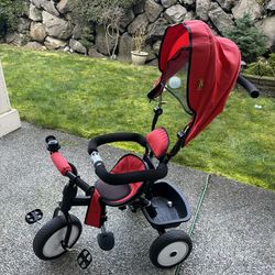 Toddler Tricycle with Push Handle & Canopy – Red