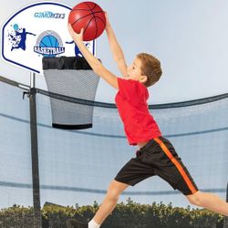 Trampoline Basketball Hoop Attachment,Includes Mini Basketball and Pump, Universal Basketball Hoop for Trampoline,Easy to Assemble,Fit for Straight Po