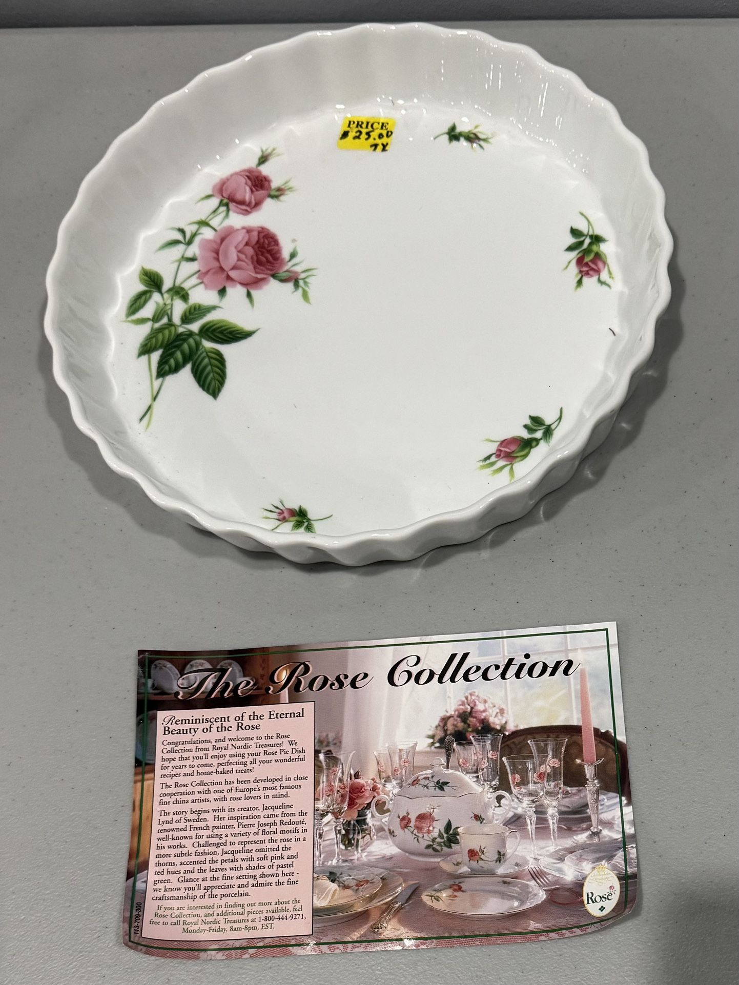 New-Rose Pie Dish (Rose Collection) Approx 9” wide and 1 1/2” depth