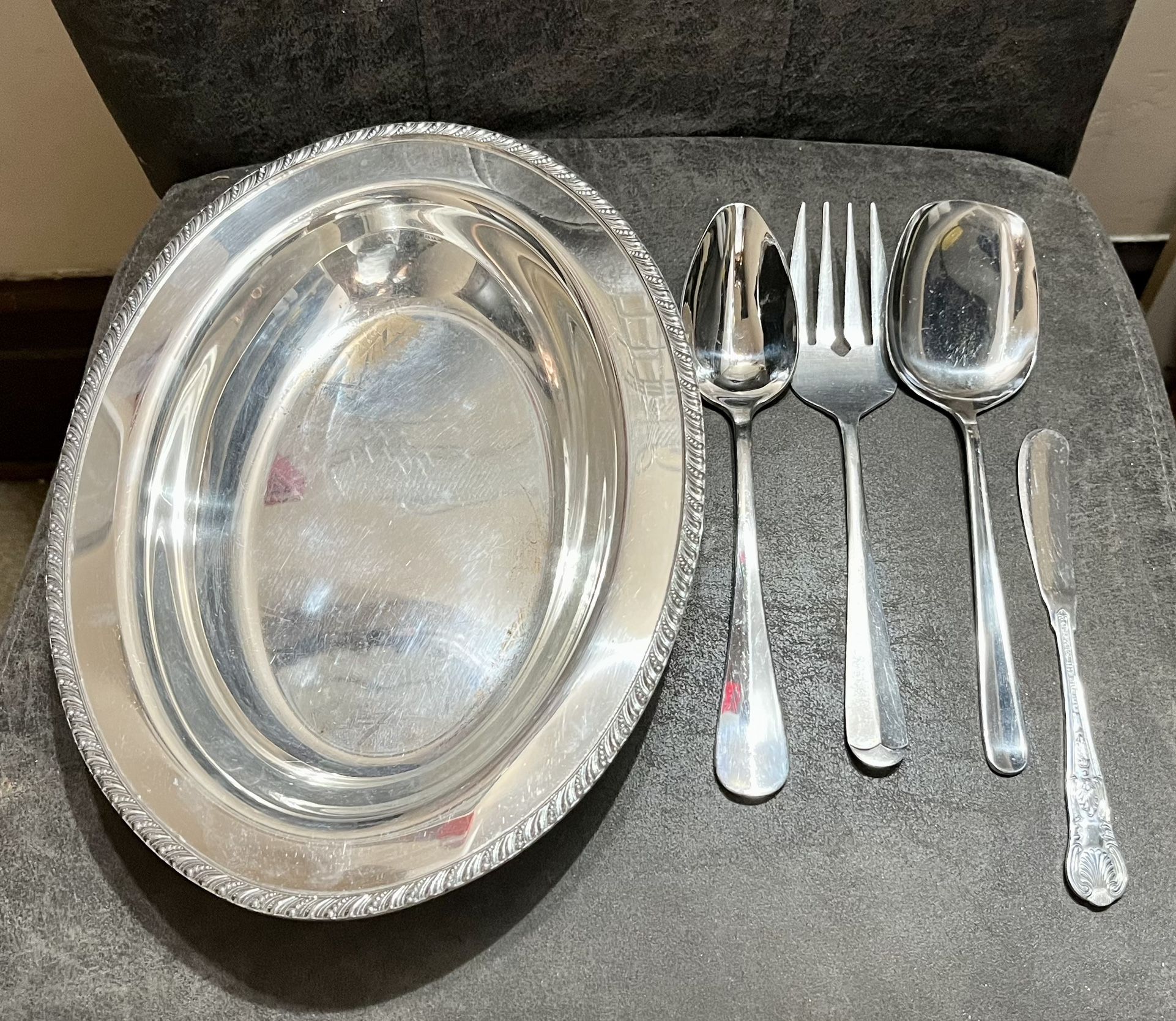 Antique Silver Plate & 4 Silverware