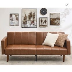 Garvee 75” Convertible Futon Sofa Bed – Brown PU Leather(new )