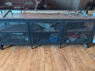 Industrial TV Stand with Metal Mesh Doors