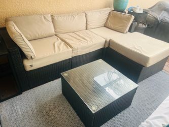 Outdoor All-Weather Synthetic Wicker Sectional Sofa Set with Coffee Table