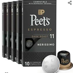 Peet's Coffee, Dark Roast Espresso Pods, Nerissimo Intensity 11, 50 Count (5 Boxes of 10 Espresso Capsules)

