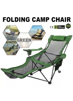 Green Folding camping chair WITH foot rest