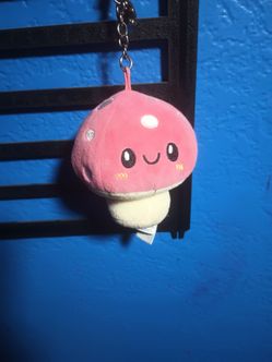 Micro Squishable pink mushroom keychain