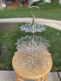 3 Tier Glass Dessert Tray Vintage 