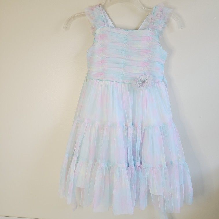 Jona Michelle Girls Pastel Tulle Sleeveless Dress With Flower Accent Size 6
