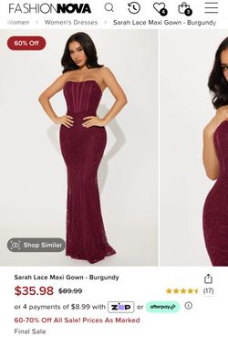 Fashion Nova Perfect For Valentine's Day Sarah Lace Maxi Gown - Burgundy  for Sale in Fontana, CA - OfferUp