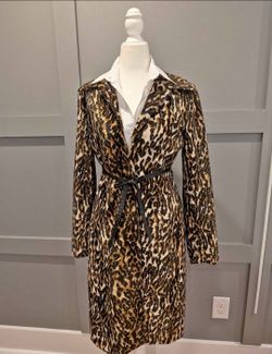 VTG Arden B Leopard Print Trench Coat Small Y2K Belted Jacket Mob Wife