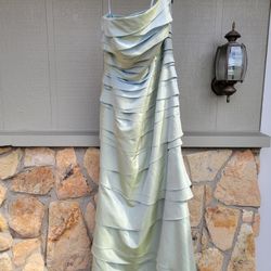 Grayish Green Ruffled Tiered Long Prom Gala Dance Bridesmaid's Strapless Dress-14