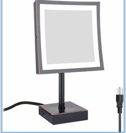DOWRY Tabletop LED Lighted 5X Magnifying Square Makeup Mirror with Plug,8 Inch, Polished Oil Rubbed Bronze Finished
