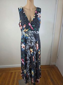 New Mixed Print Sleeveless Maxi Dress