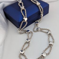 ✨ 💛 Sterling Silver Heart Link Double Rope Necklace 58g.|18"| 💛✨