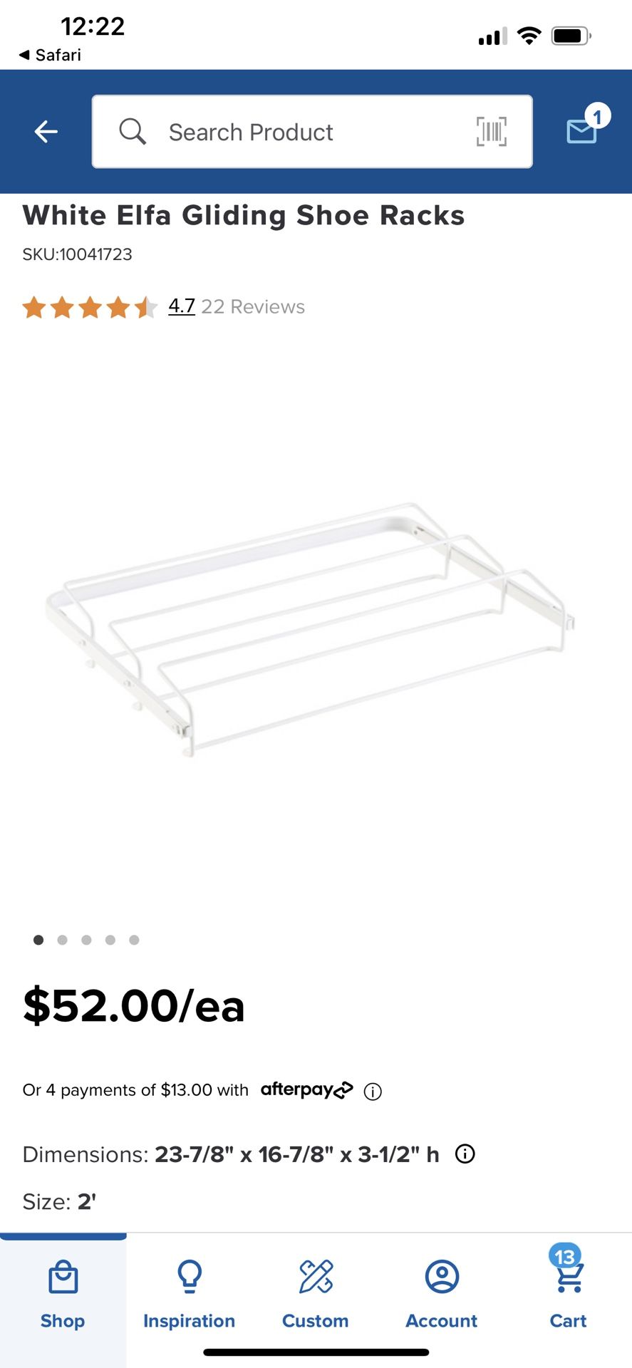 Elfa Gliding Shoe Rack