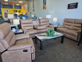 New 3pc Reclining Sofa set with cup holders