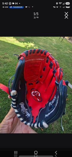 Rawlings PL90SN Baseball Glove Red White Blue Youth Right Hand Size 9, see 3 pics