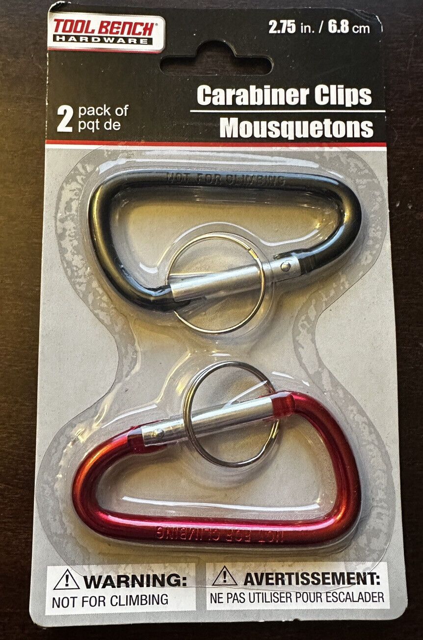 Carabiner Clips Pack of 2 Black & Red Tool Bench Hardware NEW