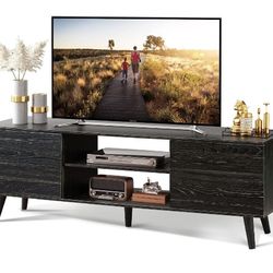 60 inch TV stand -  Charcoal Black - Modern Entertainment Center with Storage Cabinets, Mid Century TV Console Table 