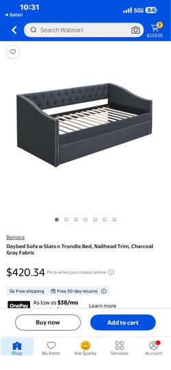 Twin trundle bed. Black pleated studs