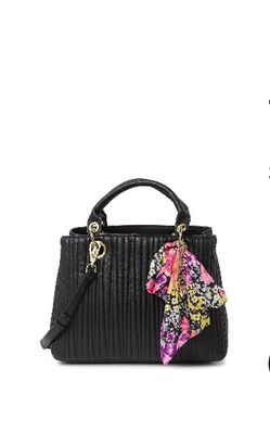 Betsey Johnson Plisse Stitching Top Handle Satchel with Floral Accent Scarf