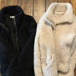 Women’s Pacsun Fluffy Wool Jackets. Black & White Sold As Set, Size XS/S, Used