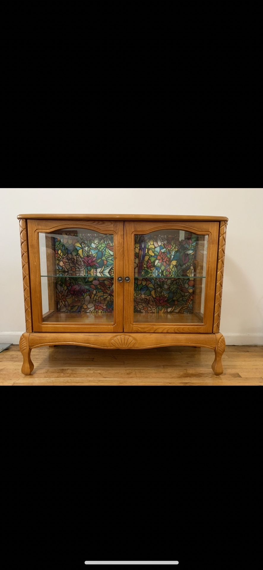 Antique Elegant Glass Cabinet Solid Wood 40x29x13