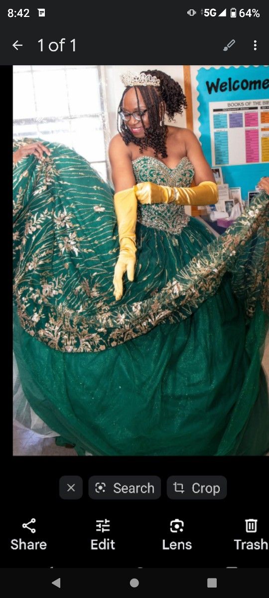 Prom Gown (Green) On Left Sweetheart Neckline