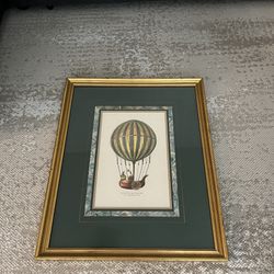 Framed Vintage Hot Air Balloon Print – Aviation Art – Gold Frame Wall Decor – Thomas Link Group (price Negotiable)