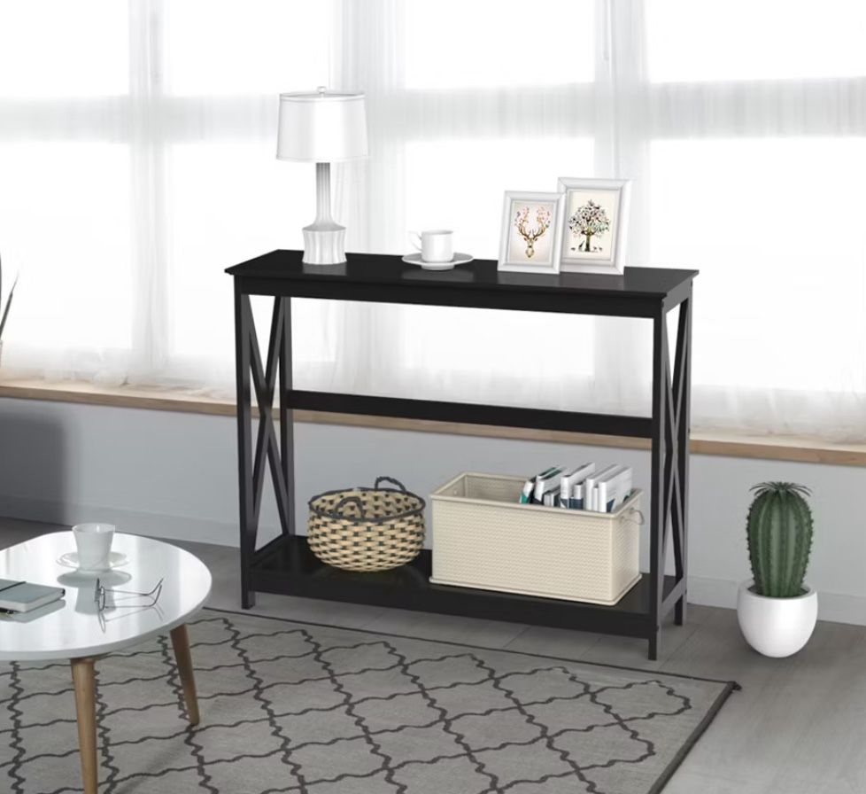 2-Tier X-Design Console Table Sofa Side End Table for Living Room