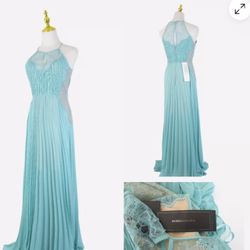 BCBG MAXAZRIA Aqua Lace Accordion Pleated Formal Dress Gown Size 2 NWT