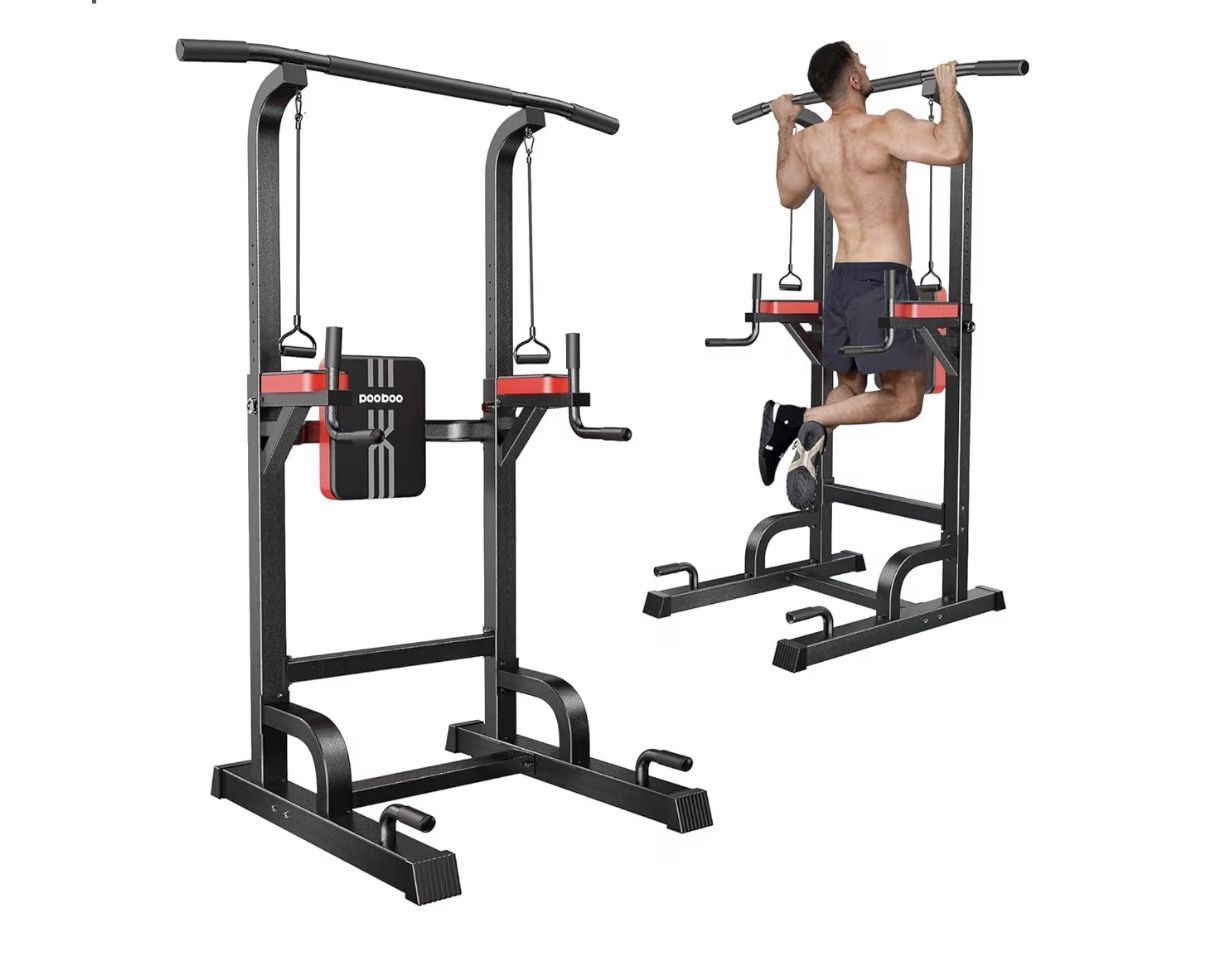 Pooboo Power Tower Dip Station Pull Up Bar for Fitness Home Gym Workout,Multi-Function Adjustable Height Fitness Strength Training Exercise Equipment,