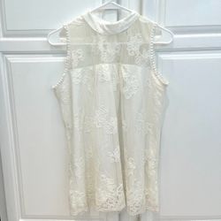 Eve And Maddie Sleeveless Lace Blouse Womens M Mock Neck Lined Ivory White