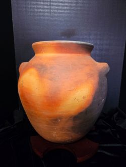 Vintage large terracotta clay vessel for rustic home decor 16"×18".