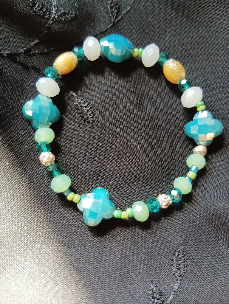 Glass And Natural Stone Stretchy Bracelet