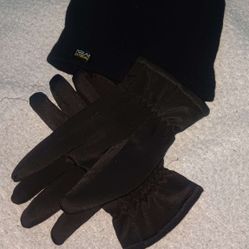  Thermal Knit Winter Gloves And Beanie Set With Polar Fleece Lining- Winter Gloves & Hat Set