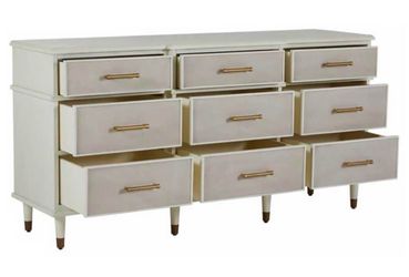 Kathy Kuo Home Leona French Country White Parchment Natural Linen Wood Dresser ❤️ (Never Used )
