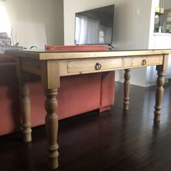  Desk/Console Table Natural Solid Wood w/ 2 Drawers