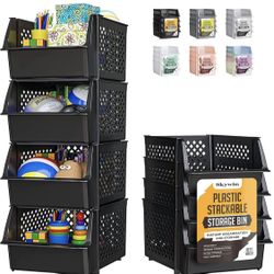 Skywin - Recipientes apilables de plástico para despensa, contenedores apilables para organizar alimentos y artículos esenciales de cocina y baño, paq