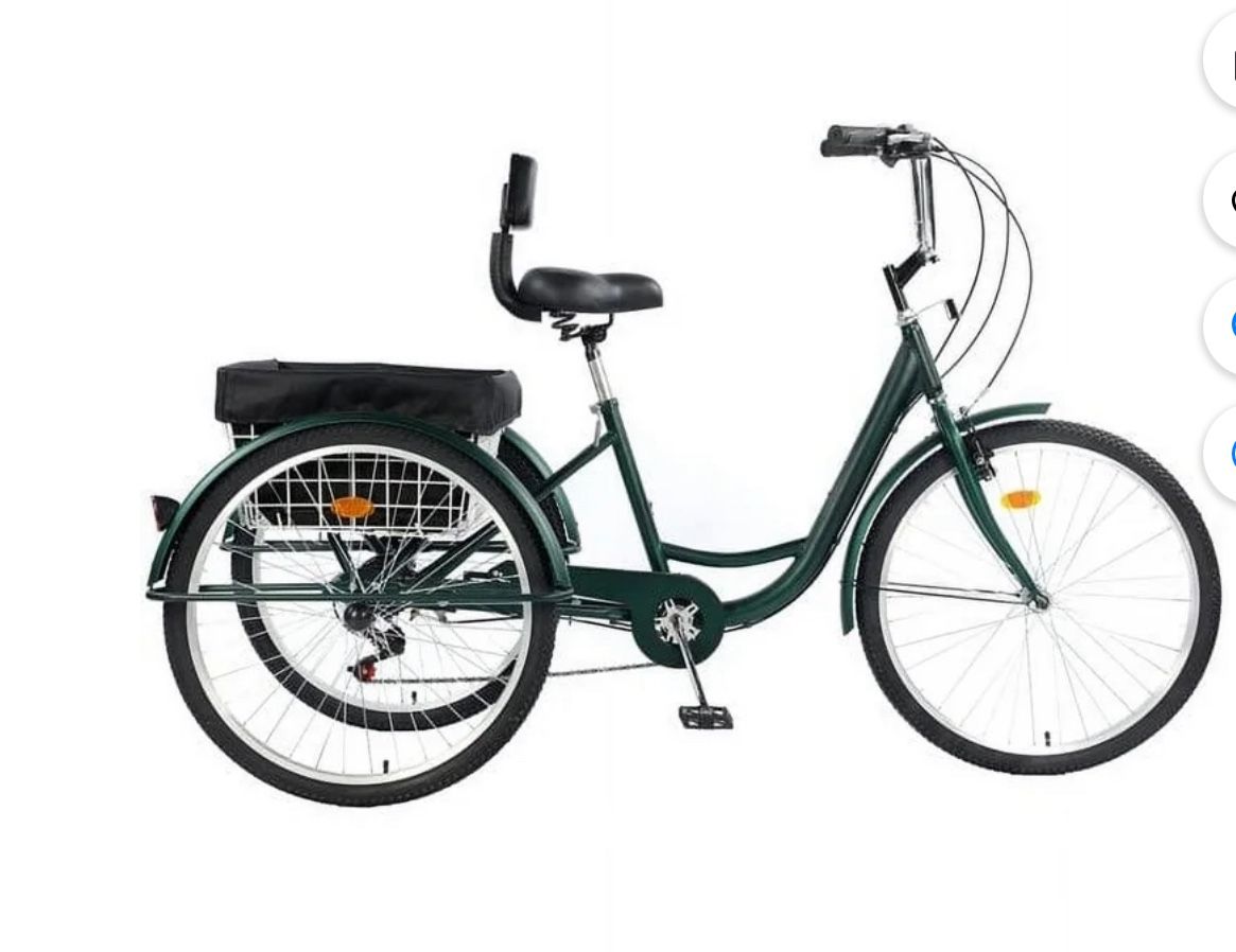 24" 7-Speed Carbon Steel Tricycle with Rear Storage Basket