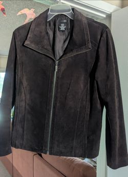 Women's Suede 100% Genuine Leather Jacket Brown size: Large