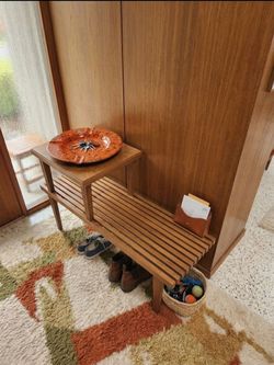Vintage Two Tier Slatted Phone Bench End Coffee Table Mid-Century Modern MCM George Nelson, Adrian Pearsall, Mel Smilow, John Keal, Jens Risom, Paul M
