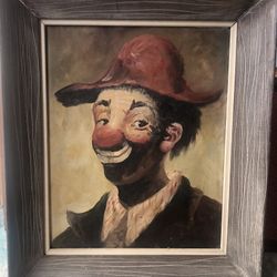 Nice 1950s Original Clown Oil Painting Signed - Framed On Canvas 22 X 26”