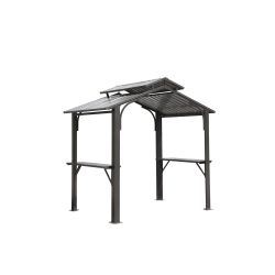 8×5FT Hardtop Grill Gazebo, Outdoor BBQ Gazebo w/Galvanized Steel Double Roof, Permanent Sun Shade Grill Canopy Shelter with 2 Side Shelves and Ceilin