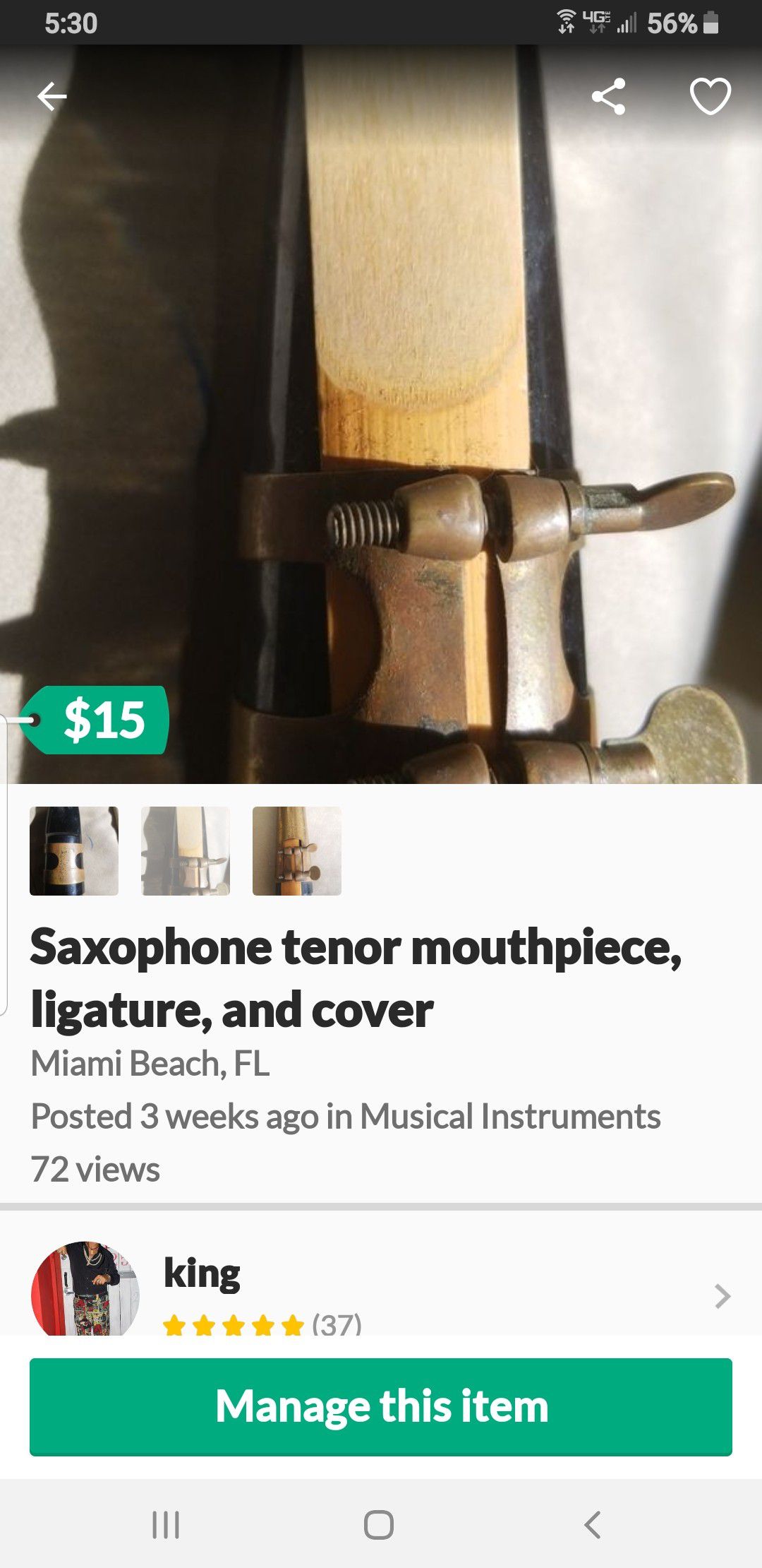 Tenor saxophone mouthpiece ligature and cover
