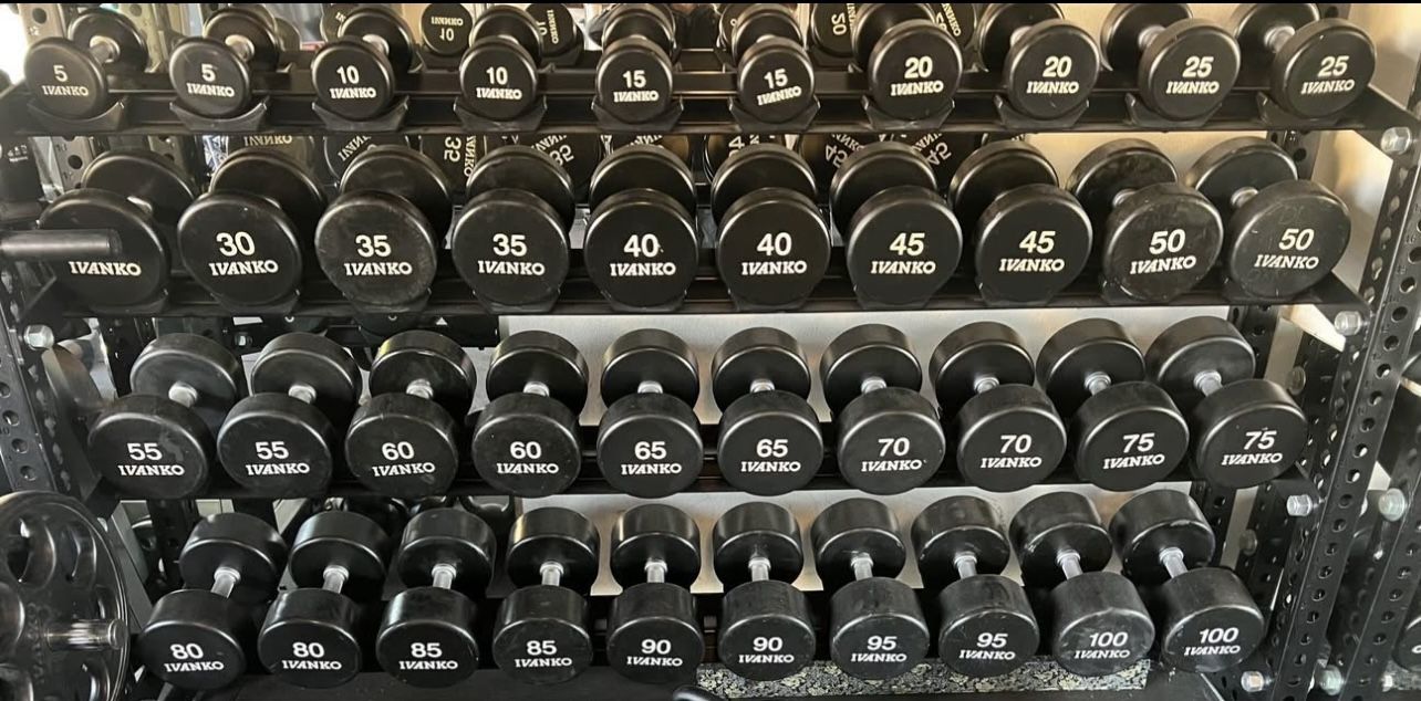 Ivanko Urethane Dumbbell Set 5-100lbs with Rack
