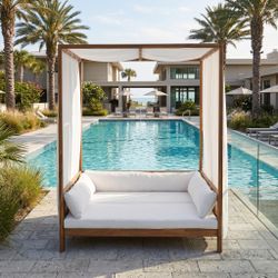 Christopher Knight Home Outdoor Acacia Wood Daybed with Canopy and Curtains