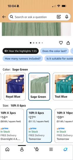 10-ft sage green table runners
