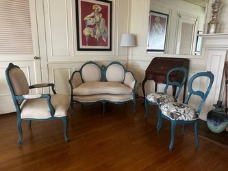 Vintage French Provincial Parlor Set – Loveseat, Armchair & Side Chair