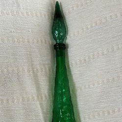 Vintage Tall Green Decanter Bottle With Stopper 